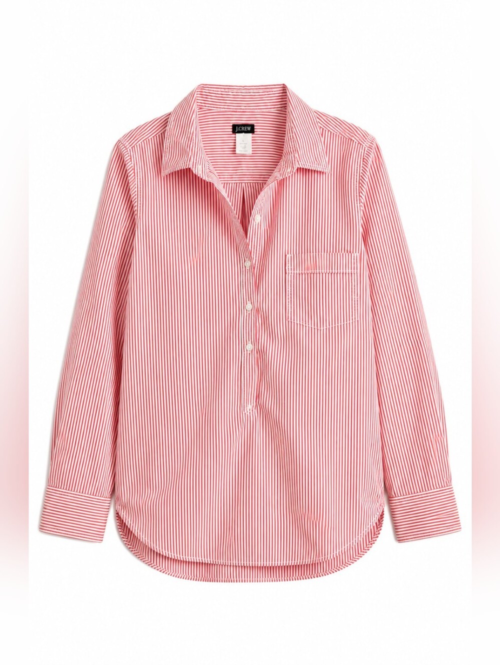 J.Crew Red & White Stripe Cotton Popover, L, Coastal, Hamptons, Poplin